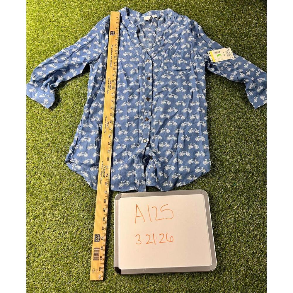 BONGO Medium Blue Bicycle Print Button-Up Shirt NEW